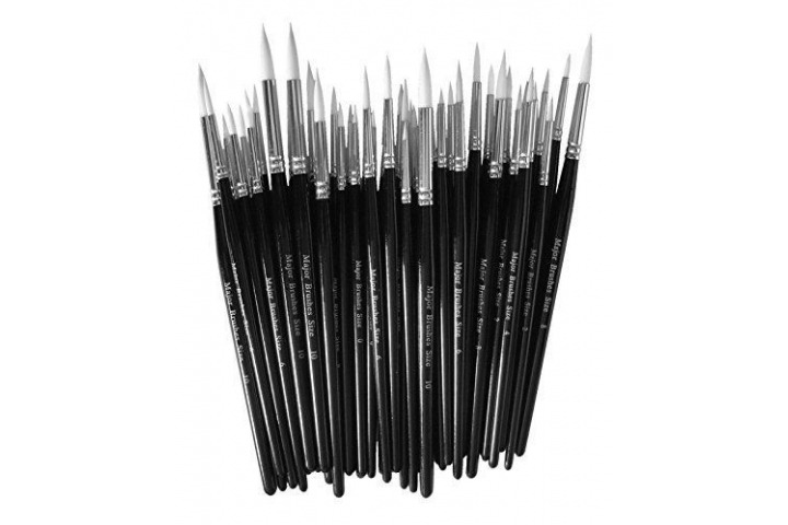 Performance White Synthetic Paint Brushes Round Tip Assorted Pk50