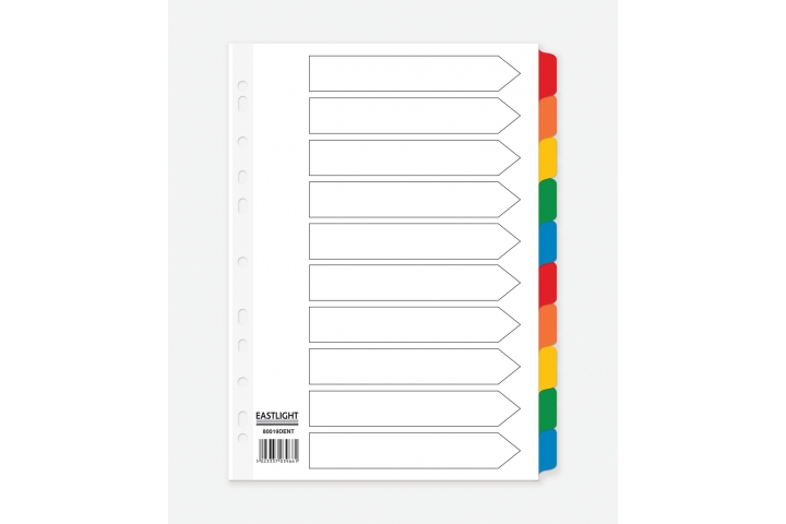 Performance White Board Dividers Multi-Colour Tabbed 10 Part Set