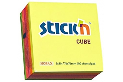 Performance Sticky Note Cube 75 x 75mm Assorted Neon Colours 400 Sheets
