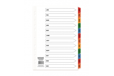 Popular A4 White Board Multi-Colour Tabbed Indexes Jan-Dec