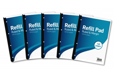 Performance Refill Pad A4 160 Page 8mm Ruled Feint And Margin Punched 4-Hole Pk5