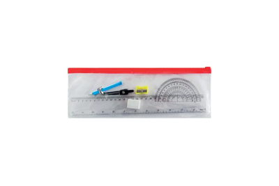 Exam-Approved Pencil Case Containing a Compass, Pencil, sharpener, Eraser, 180° 