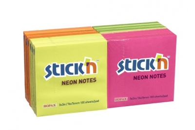 Performance Sticky Notes 75 x 75mm Assorted Neon Rainbow Colours Pk12