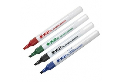 Popular Drywipe Markers - Chisel Tip - Assorted Colour - Pack of 4