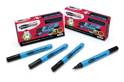 Show-me Children's Dry Wipe Markers Fine Line Tip (Blue Barrel) Black Pk of 100