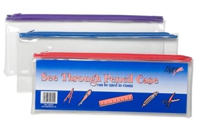 Popular Clear PVC Zip Exam Pencil Case Large 330 x 125mm Pk12