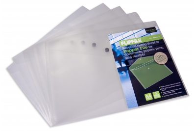 Performance 100% Recycled Material Polyprop Document Wallets  A3 Clear Pk 5