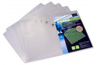 Performance 100% Recycled Material Polyprop Document Wallets  A5 Clear Pk 5